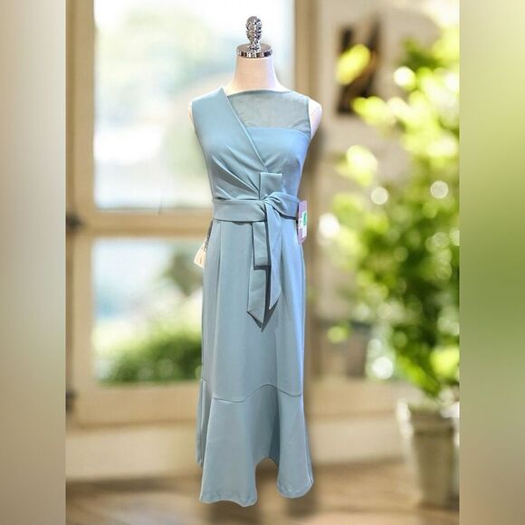 JS Collections JOANNA BOW TEA LENGTH Midi DRESS Gown - Picture 2 of 16